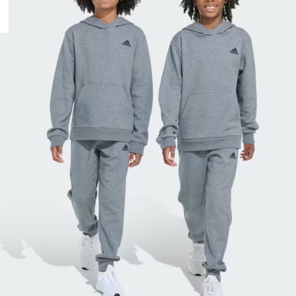 Adidas Heather Fleece Pullover Set Kids Charcoal Grey‎ 7 New With Tags